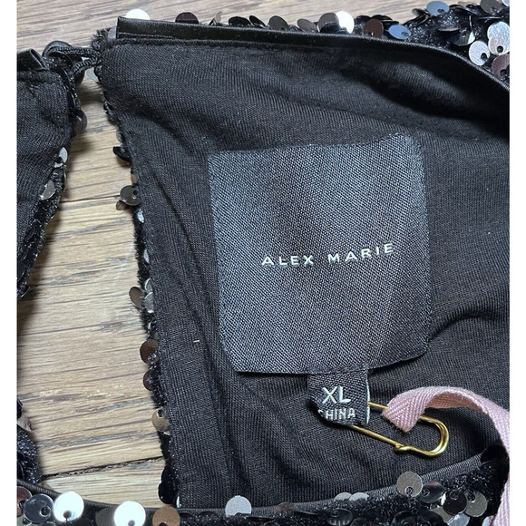 Alex Marie Sequined Blouse Stretch Short Sleeve Lined Party Top Black Womens XL - Picture 7 of 16